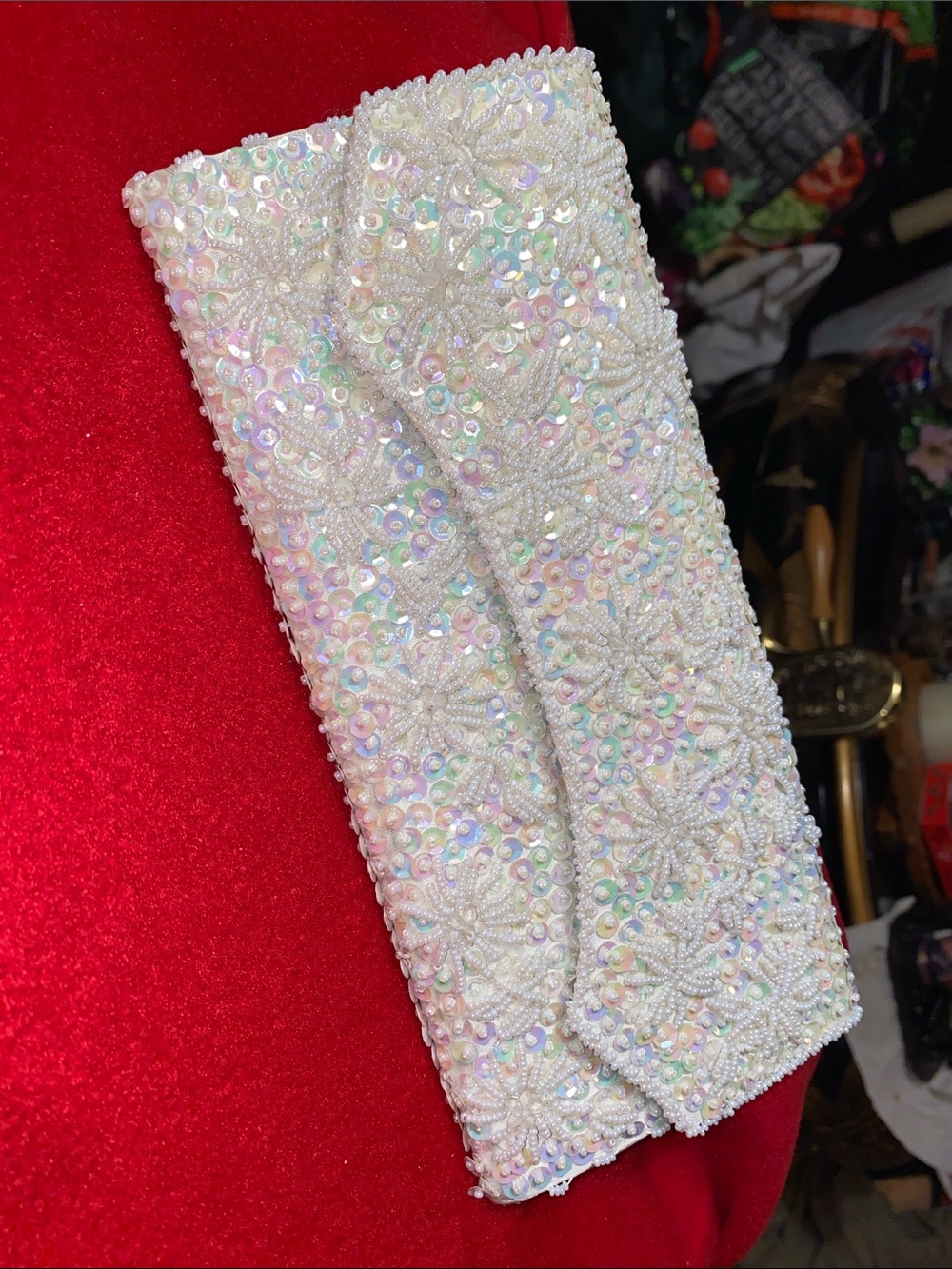 Vintage Beaded White Sequin Evening Clutch
